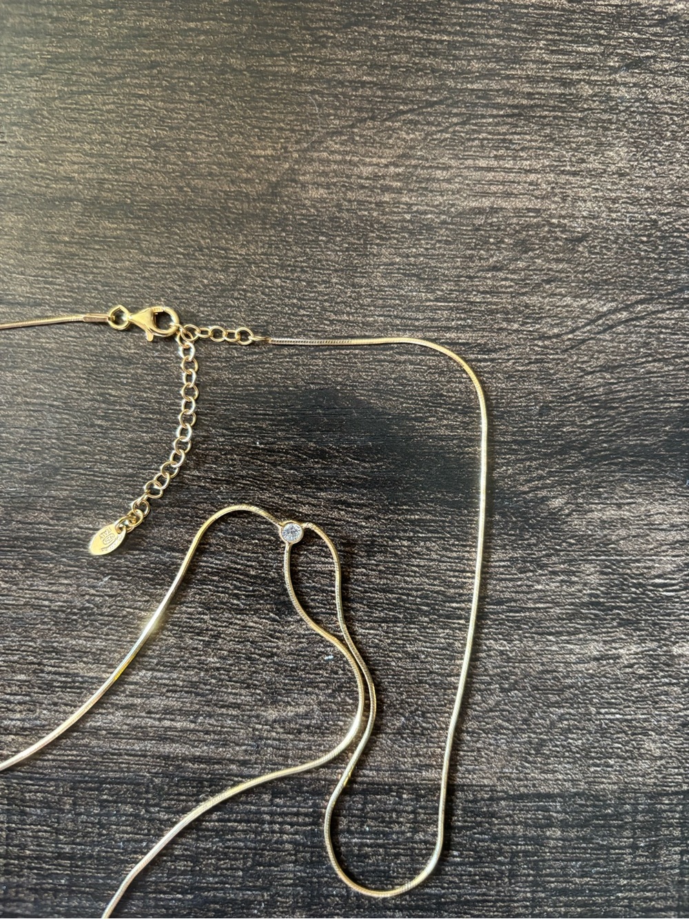 Gold Vermeil Sterling Silver Snake Chain Lariat Y Necklace - Italian 925 CZ - Picture 7 of 9